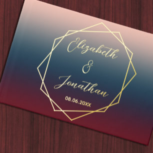 Burgundy Navy Blush Ombre Geometric Wedding Foil Guest Book