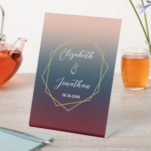 Burgundy Navy Blush Ombre Geometric Wedding Pedestal Sign