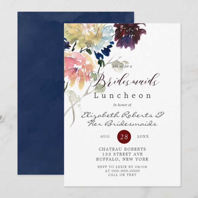 Burgundy Navy Blush Peony Bridesmaids Luncheon  (Front/Back)