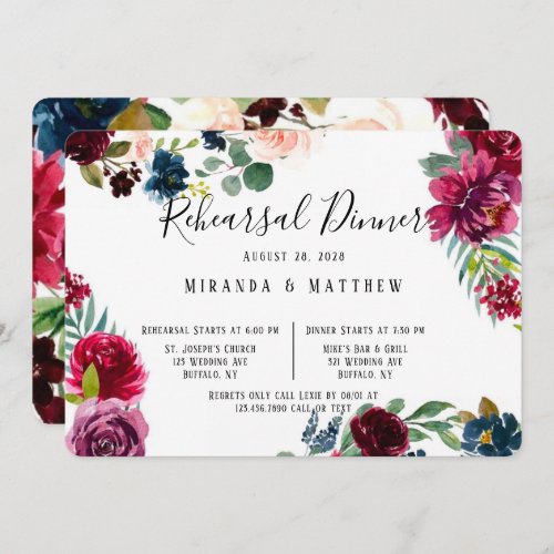 Burgundy Navy Blush Peony Rehearsal Dinner Invitation