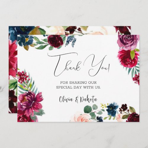 Burgundy Navy Blush Peony Wedding Thank You Cards