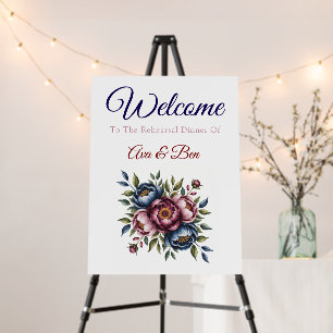 Burgundy Navy & Blush Peony Wedding Welcome Sign