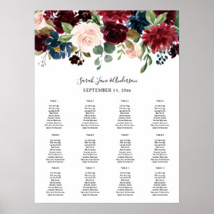 Burgundy, Navy Blush Pink Floral Seating Chart -12