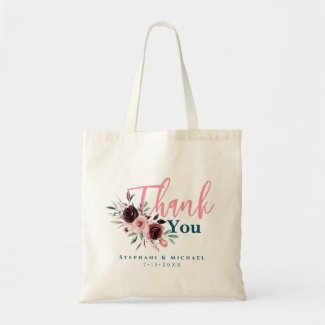 Burgundy Navy Blush Pink Floral Wedding Thank You
