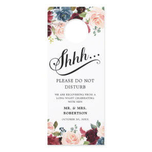 Burgundy Navy Blush Roses Wedding Do Not Disturb Door Hanger