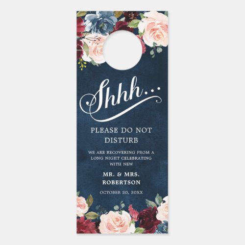 Burgundy Navy Blush Roses Wedding Do Not Disturb Door Hanger