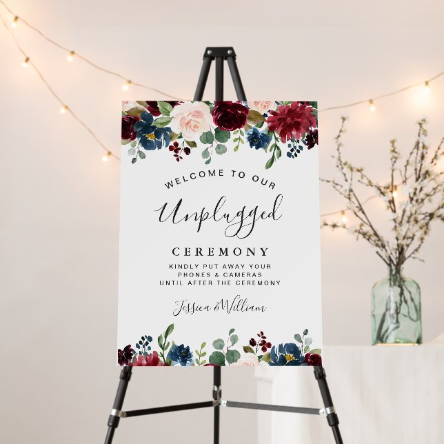 Burgundy Navy Blush Unplugged Wedding Ceremony Foam Board (In Situ (Stand))