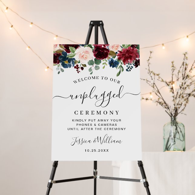 Burgundy Navy Blush Unplugged Wedding Ceremony Foam Board (In Situ (Stand))