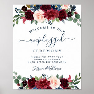 Burgundy Navy Blush Unplugged Wedding Ceremony Poster