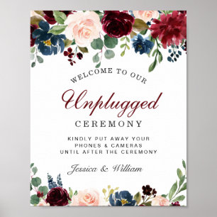 Burgundy Navy Blush Unplugged Wedding Ceremony Poster