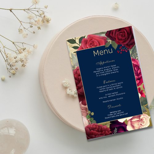 Burgundy Navy Blush Wedding Menu l Red  Roses