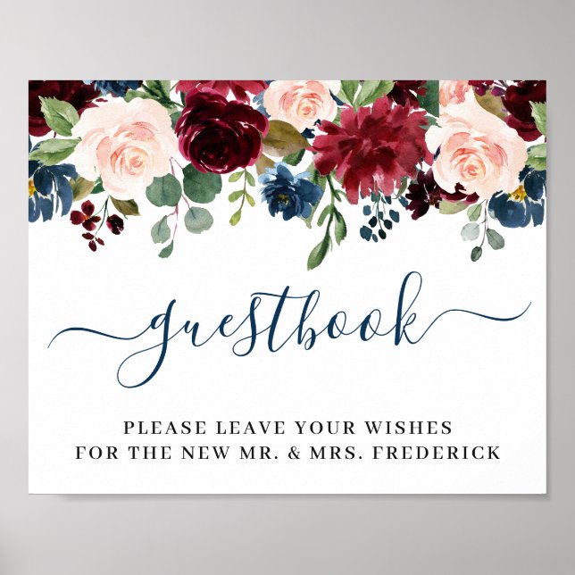 Burgundy Navy Blush Wedding Sign Our Guestbook (Front)