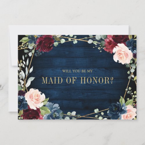 Burgundy Navy Blush Will You Be Maid of Honor Invitation