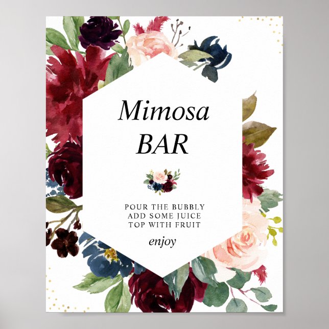 burgundy & navy bridal shower mimosa bar sign (Front)