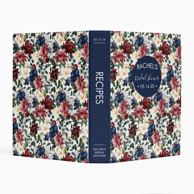 Burgundy Navy Bridal Shower Recipe Mini Binder (Background)