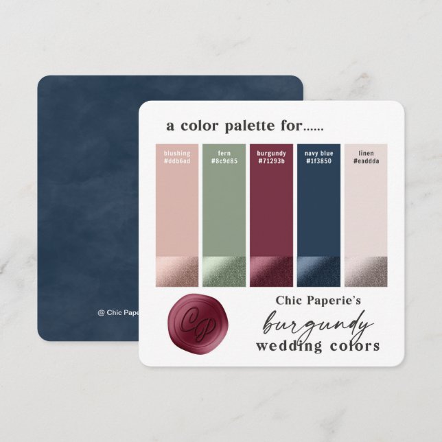 Burgundy & Navy Classic Wedding Color Palette Card (Front/Back)