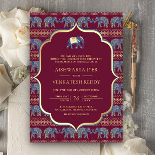 Burgundy Navy Elephant All in One Indian Wedding Invitation