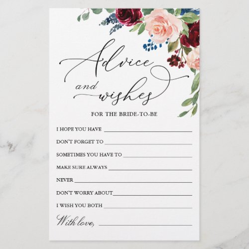 Burgundy Navy Eucalyptus Rose Wishes  Advice Card