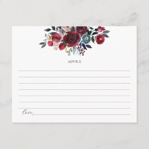 Burgundy Navy Floral Advice For The Bride Enclosure Card
