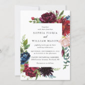Burgundy Navy Floral All In One Wedding Invitation (Front)