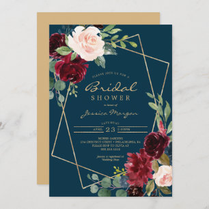Burgundy Navy Floral Bridal Shower Invitation