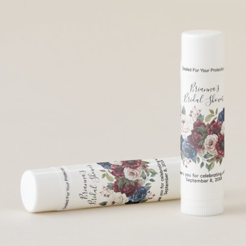Burgundy Navy Floral Bridal Shower Lip Balm Favors