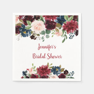Burgundy & Navy Floral Bridal Shower Napkins
