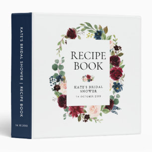burgundy navy floral bridal shower recipe book 3 ring binder