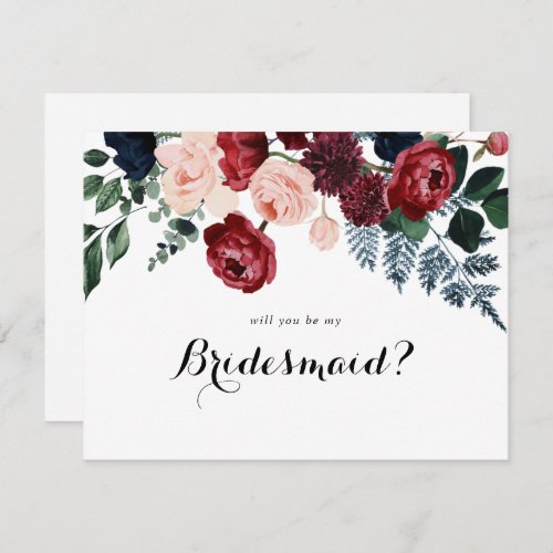 Burgundy Navy Floral Bridesmaid Proposal Note Card
