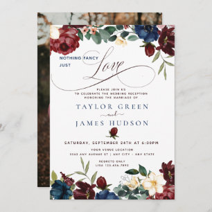 Burgundy Navy Floral Casual Wedding Reception Invitation