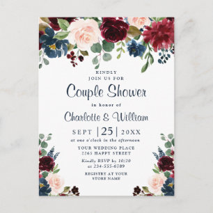 Burgundy Navy Floral Couple Shower Invitations