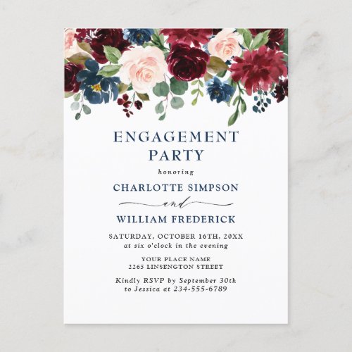 Burgundy Navy Floral ENGAGEMENT PARTY Invitations