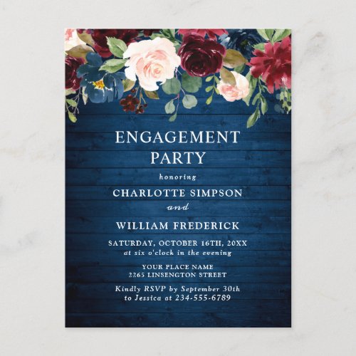 Burgundy Navy Floral ENGAGEMENT PARTY Invitations