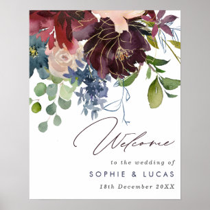 Burgundy & Navy Floral Fall Wedding Welcome Poster