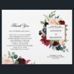 Burgundy Navy Floral Folded Wedding Program<br><div class="desc">Watercolor Burgundy Red Navy Floral Rustic Boho Wedding Program Card. Perfect for a fall wedding. The design features a stunning bouquet of burgundy / Marsala , peach , navy flowers / roses with matching leaves. Please find more matching designs and variations in my "blissweddingpaperie" store. And feel free to contact...</div>