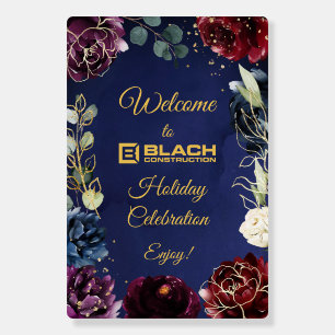 Burgundy Navy Floral Garden Event Welcome Party Foam Board