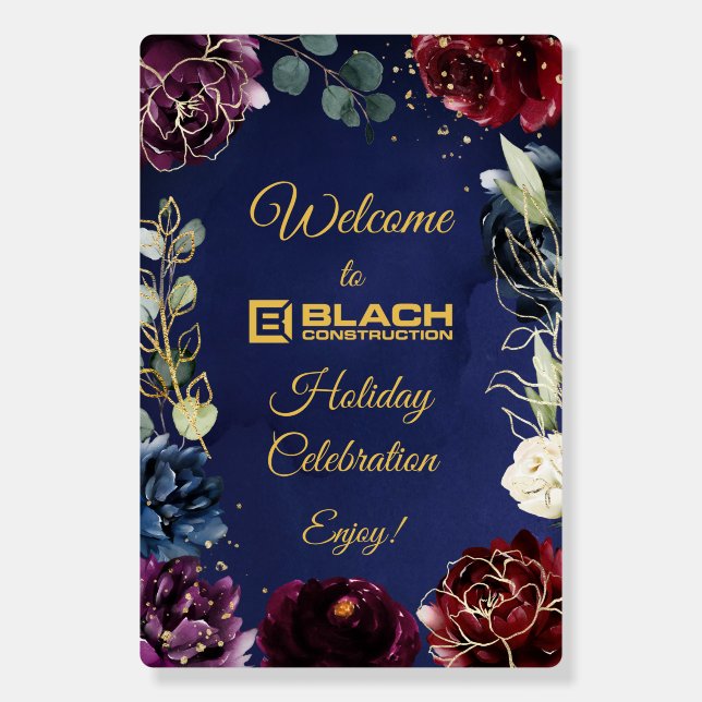 Burgundy Navy Floral Garden Event Welcome Party Foam Board (Front)