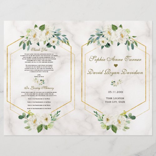 Burgundy Navy Floral Gold Frame Wedding Program Flyer
