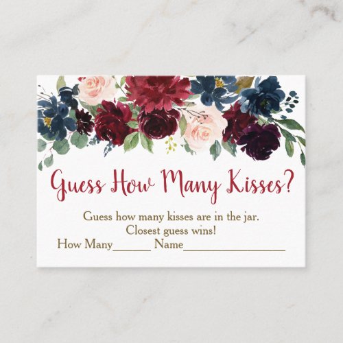 Burgundy  Navy Floral Guess How Many Kisses Game Place Card