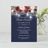 Burgundy Navy Floral Lights 16th Sweet Sixteen Invitation (Standing Front)