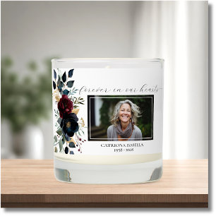 Burgundy Navy Floral Photo Memorial Funeral Scented Candle