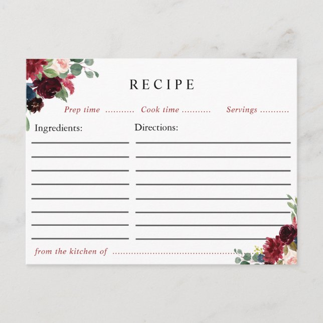 burgundy navy floral recipe card (Front)