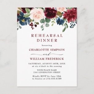 Burgundy Navy Floral REHEARSAL  DINNER Invitations