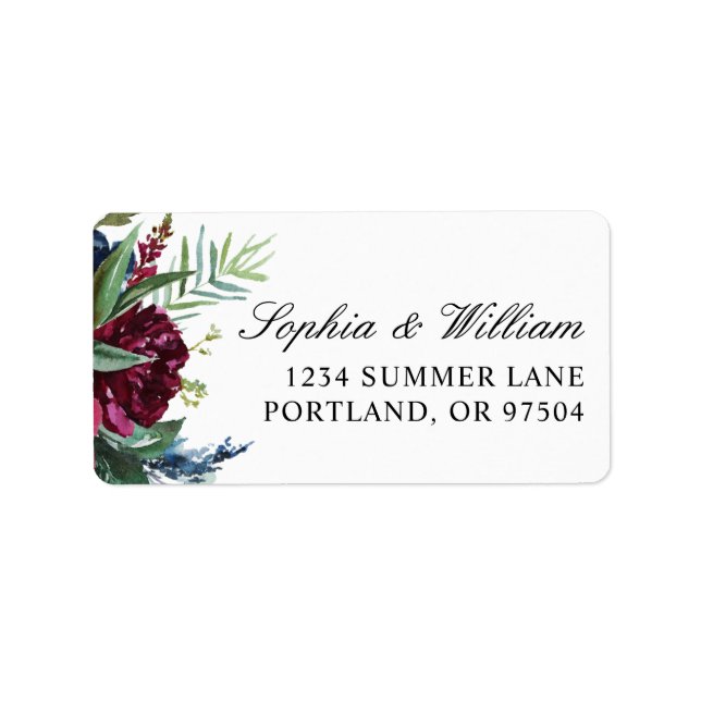 Burgundy Navy Floral Return Address Labels (Front)