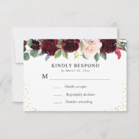 burgundy navy floral RSVP card