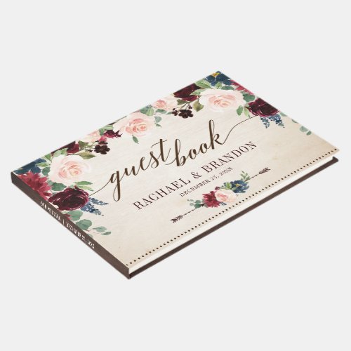 Burgundy Navy Floral Rustic Boho Country Wedding Guest Book