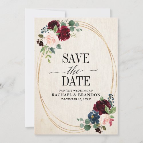 Burgundy Navy Floral Rustic Boho Country Wedding Save The Date