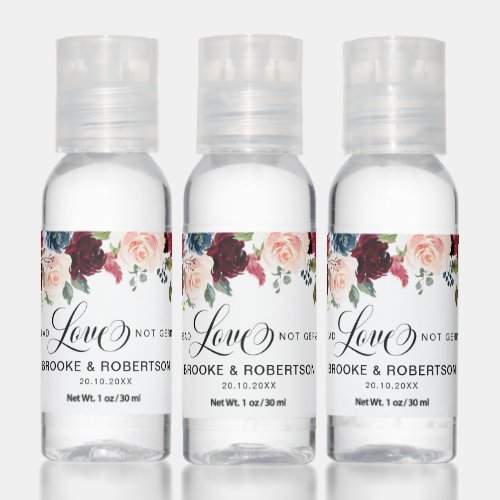 Burgundy Navy Floral Rustic Boho Wedding Favor Hand Sanitizer