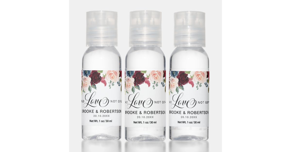 Burgundy Navy Floral Rustic Boho Wedding Favor Hand Sanitizer Zazzle Com