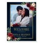 Burgundy Navy Floral Rustic Boho Wedding Welcome 